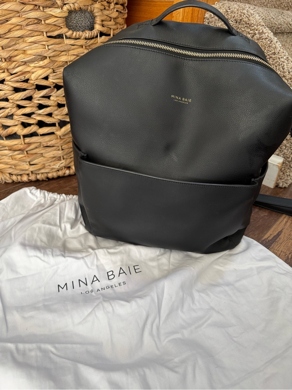 Mina Baie Black Leather Backpack